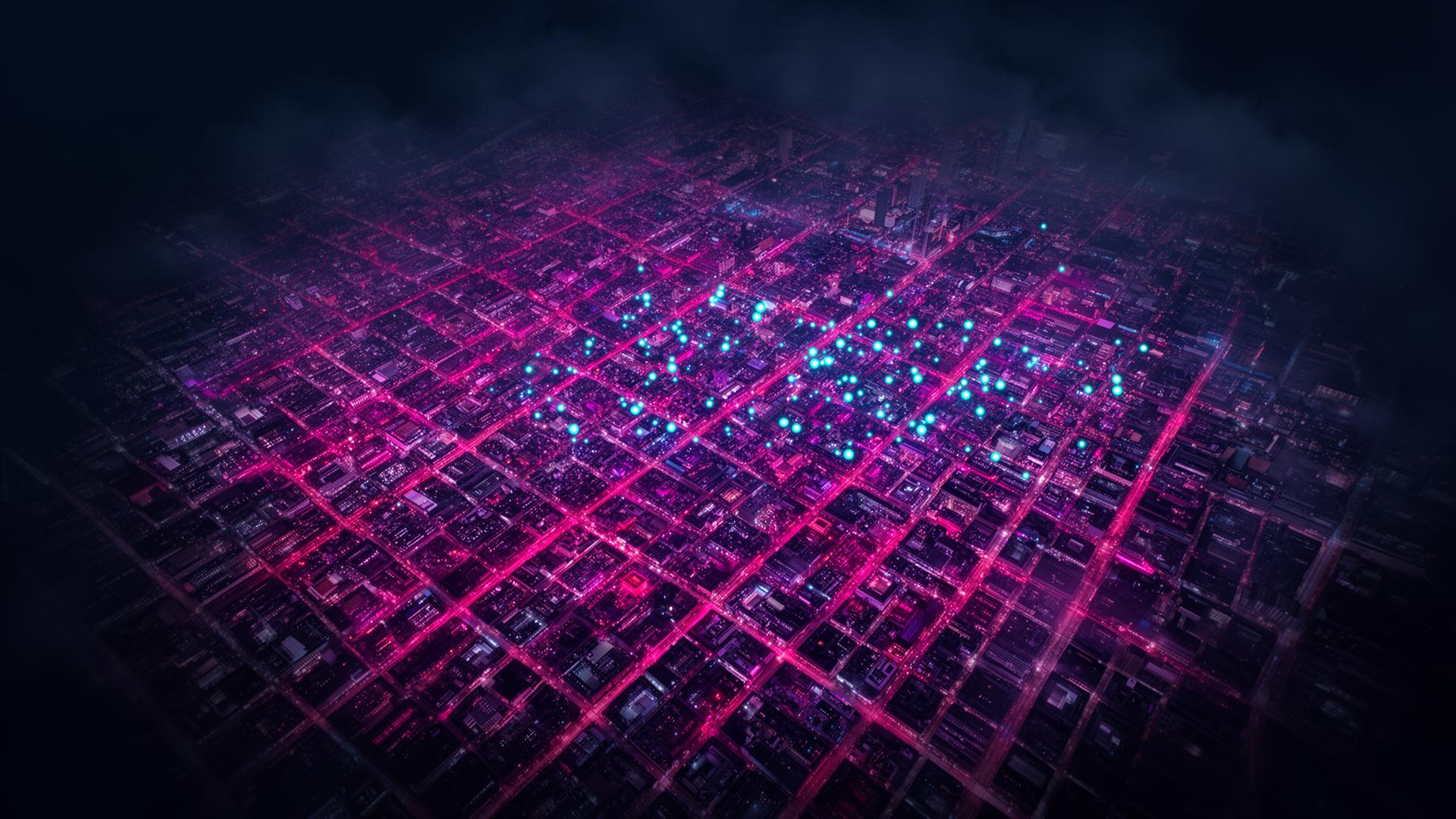 City aerial with party pins